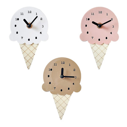 Wall Clock Ice Cream Shape Stylish Wooden Bedroom Clock for Childrens Room, Living Room, Office Home Wall Decor