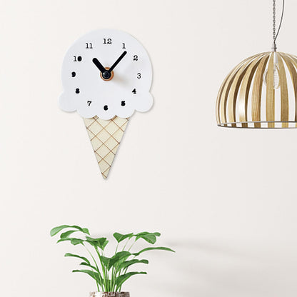 Wall Clock Ice Cream Shape Stylish Wooden Bedroom Clock for Childrens Room, Living Room, Office Home Wall Decor