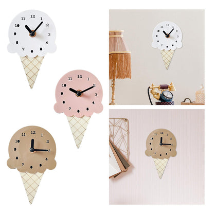 Wall Clock Ice Cream Shape Stylish Wooden Bedroom Clock for Childrens Room, Living Room, Office Home Wall Decor