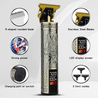 Professional Barber Hair Clipper, Electric Hair Trimmer, Strong Power, LED Display, Dragon Hair Clippers