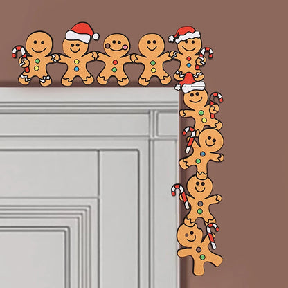 Christmas Door Gingerbread Man Wooden Corner Decoration Santa Hats And Cane Festive Home Xmas Party 1