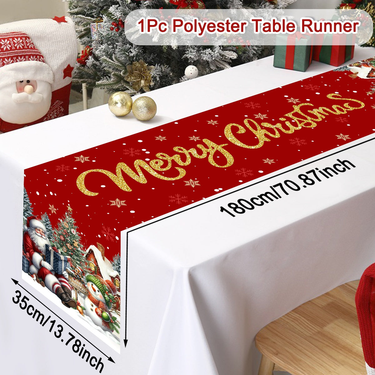Christmas Decorations for Home, Red Santa Snowman Table Runner, Xmas Table Decor, Navidad Noel New Year Gifts
