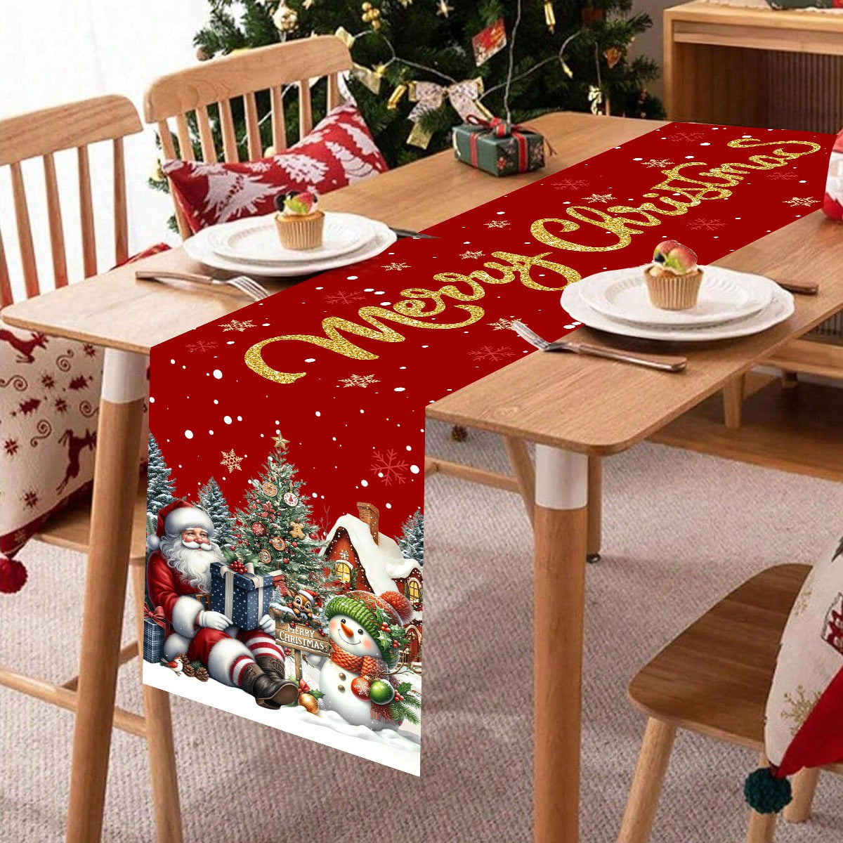 Christmas Decorations for Home, Red Santa Snowman Table Runner, Xmas Table Decor, Navidad Noel New Year Gifts