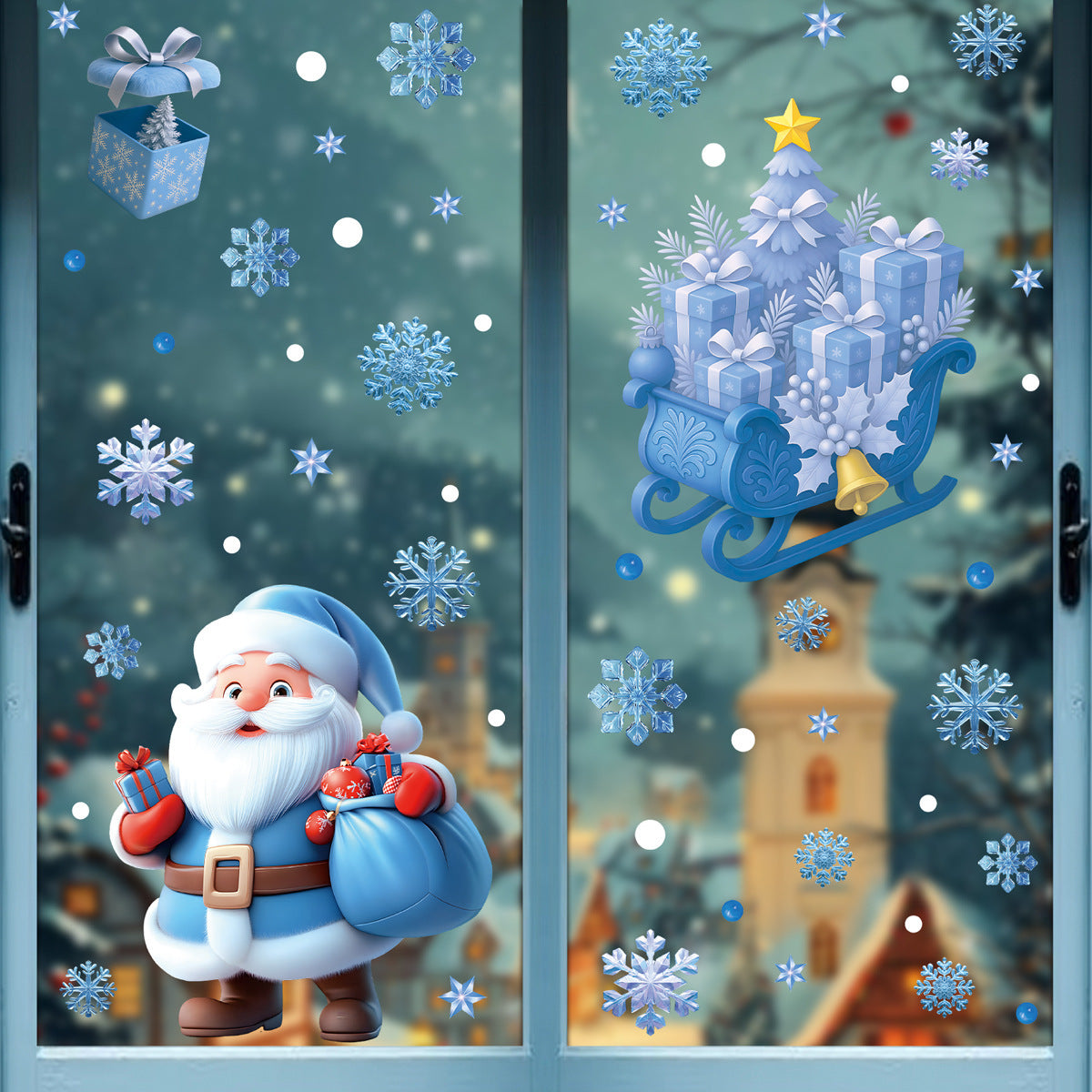 Winter Christmas Window Stickers, Glass Ornaments, Snowman Santa Claus Snowflake Elk, Holiday Decor