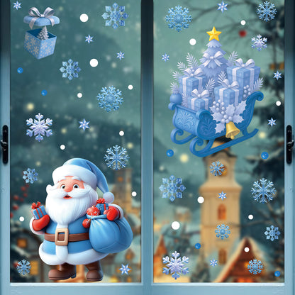 Winter Christmas Window Stickers, Glass Ornaments, Snowman Santa Claus Snowflake Elk, Holiday Decor