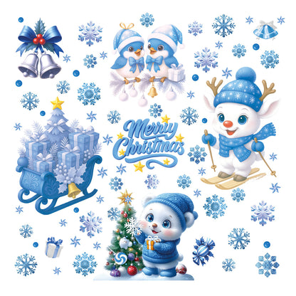 Winter Christmas Window Stickers, Glass Ornaments, Snowman Santa Claus Snowflake Elk, Holiday Decor