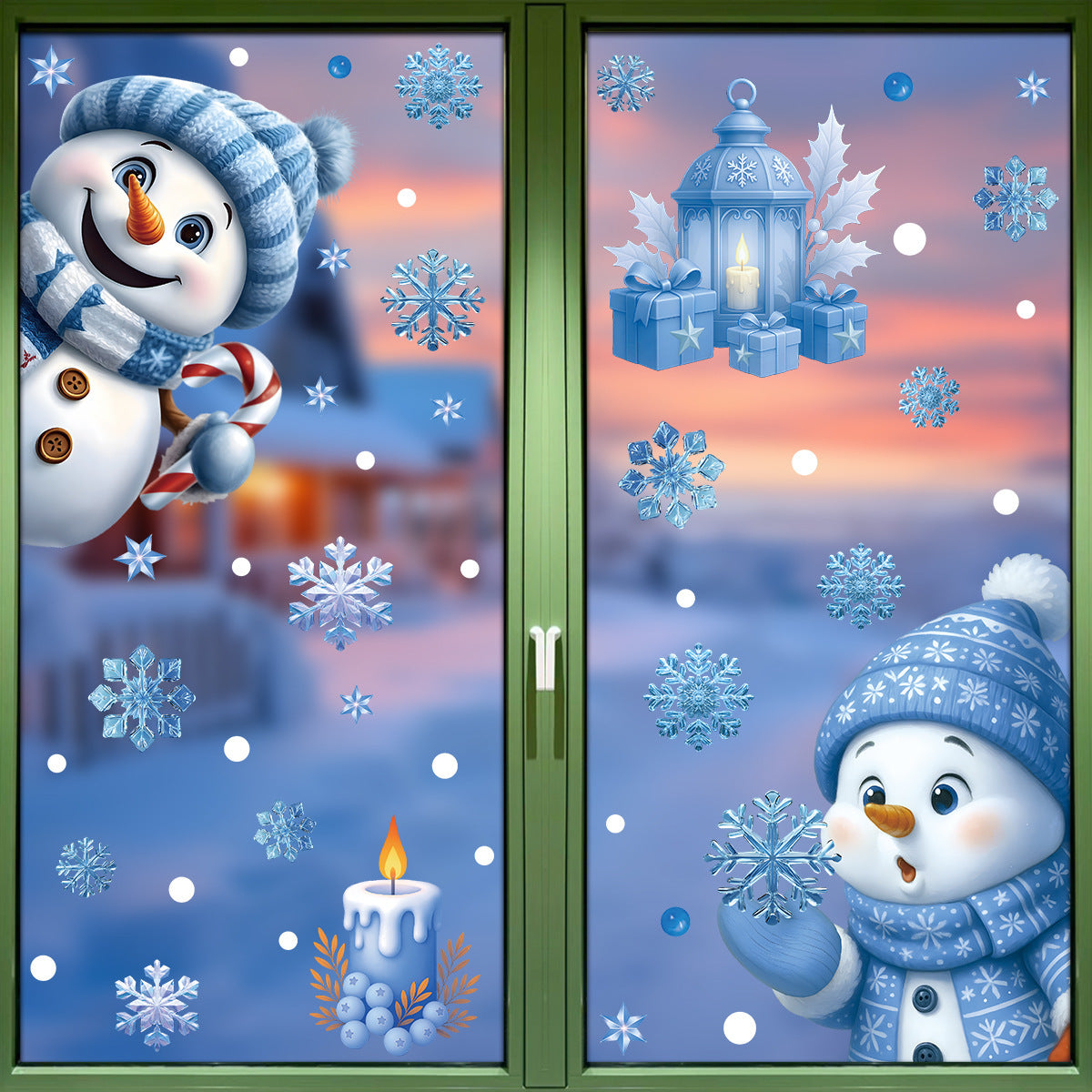 Winter Christmas Window Stickers, Glass Ornaments, Snowman Santa Claus Snowflake Elk, Holiday Decor