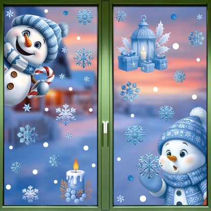 Winter Christmas Window Stickers, Glass Ornaments, Snowman Santa Claus Snowflake Elk, Holiday Decor