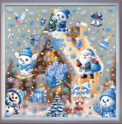 Winter Christmas Window Stickers, Glass Ornaments, Snowman Santa Claus Snowflake Elk, Holiday Decor