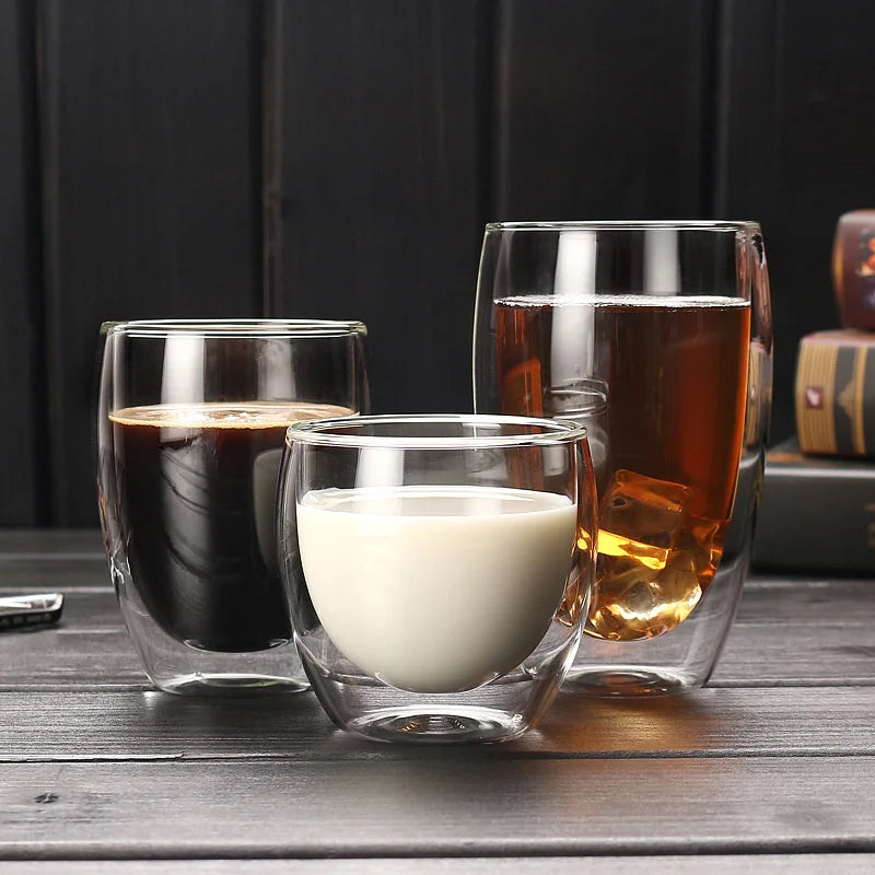 Double Wall Insulated Glass Cup, Clear Espresso Coffee Mug, Handmade Beer, Tea, Milk, Whiskey Glass, Drink ware