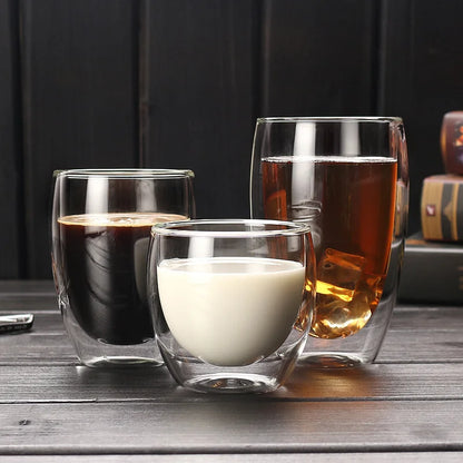 Double Wall Insulated Glass Cup, Clear Espresso Coffee Mug, Handmade Beer, Tea, Milk, Whiskey Glass, Drink ware