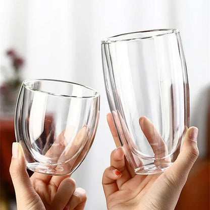 Double Wall Insulated Glass Cup, Clear Espresso Coffee Mug, Handmade Beer, Tea, Milk, Whiskey Glass, Drink ware