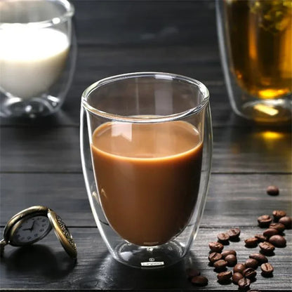 Double Wall Insulated Glass Cup, Clear Espresso Coffee Mug, Handmade Beer, Tea, Milk, Whiskey Glass, Drink ware