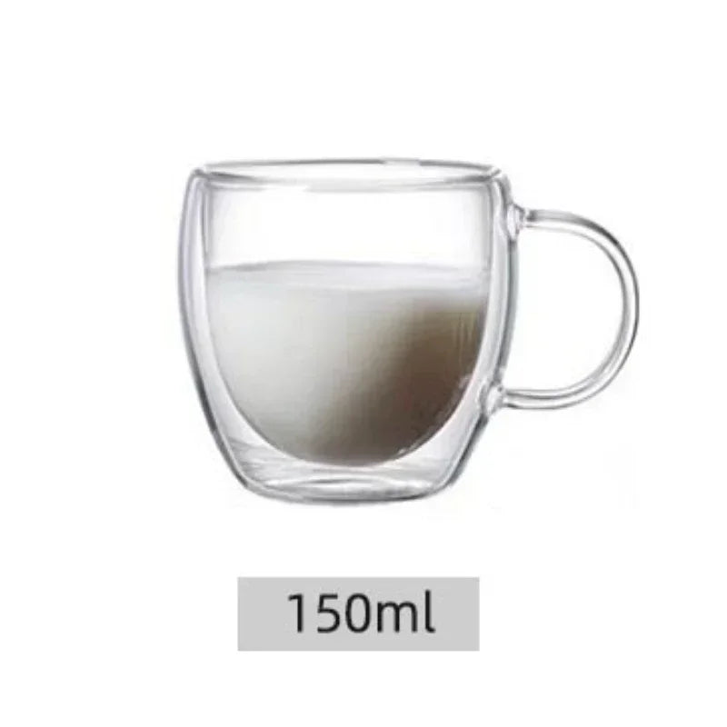 Double Wall Insulated Glass Cup, Clear Espresso Coffee Mug, Handmade Beer, Tea, Milk, Whiskey Glass, Drink ware