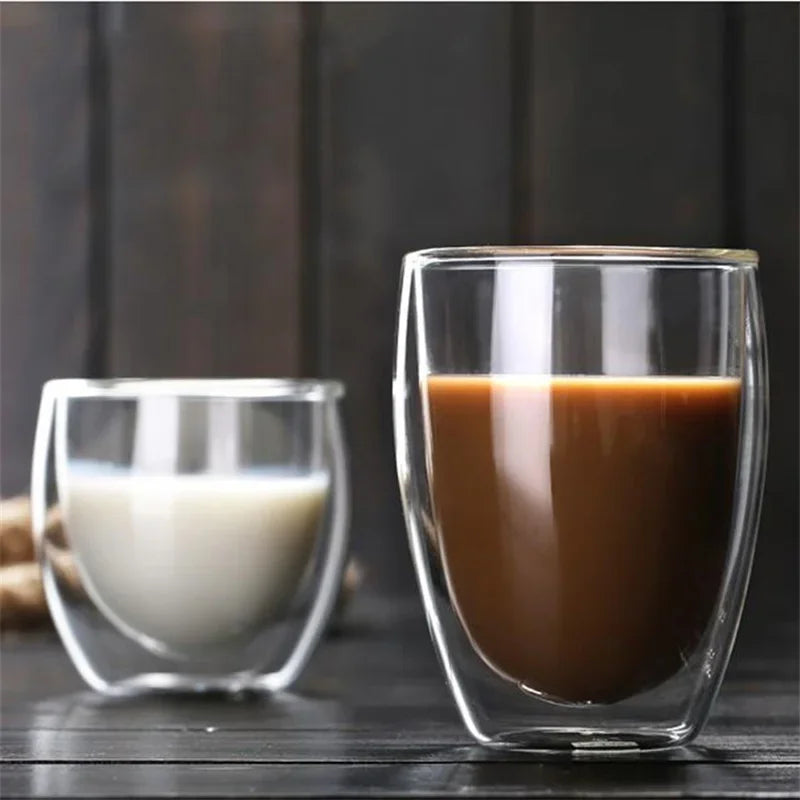 Double Wall Insulated Glass Cup, Clear Espresso Coffee Mug, Handmade Beer, Tea, Milk, Whiskey Glass, Drink ware