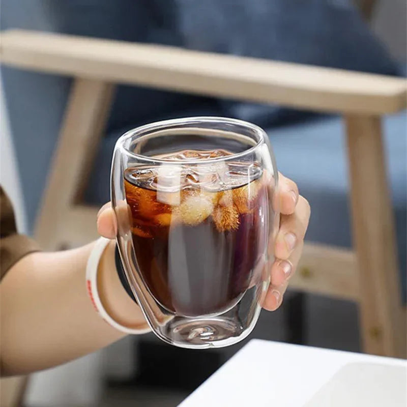 Double Wall Insulated Glass Cup, Clear Espresso Coffee Mug, Handmade Beer, Tea, Milk, Whiskey Glass, Drink ware