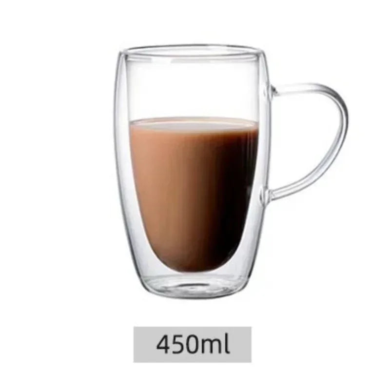 Double Wall Insulated Glass Cup, Clear Espresso Coffee Mug, Handmade Beer, Tea, Milk, Whiskey Glass, Drink ware