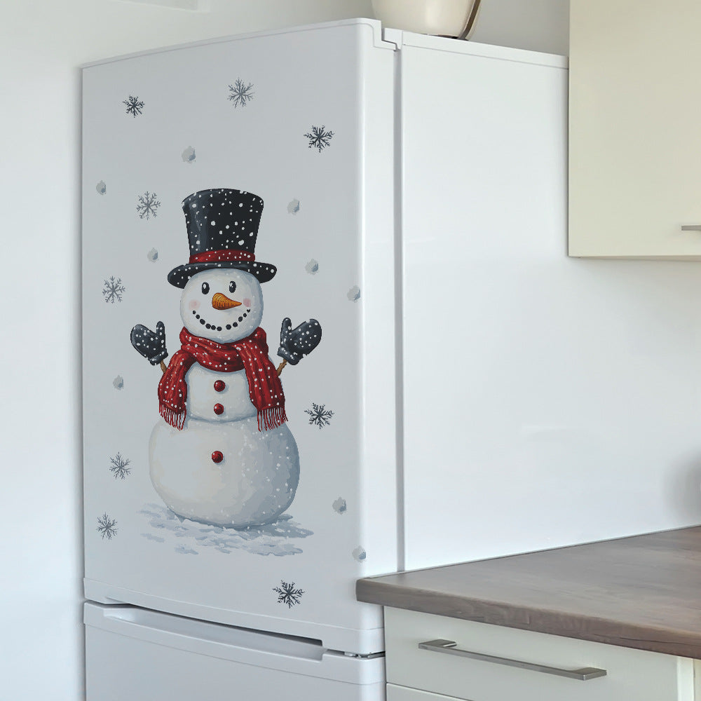 Fridge New Year Decoration Christmas Snowman Snowflake Wall Stickers Selfadhesive Decals Cartoon Ro