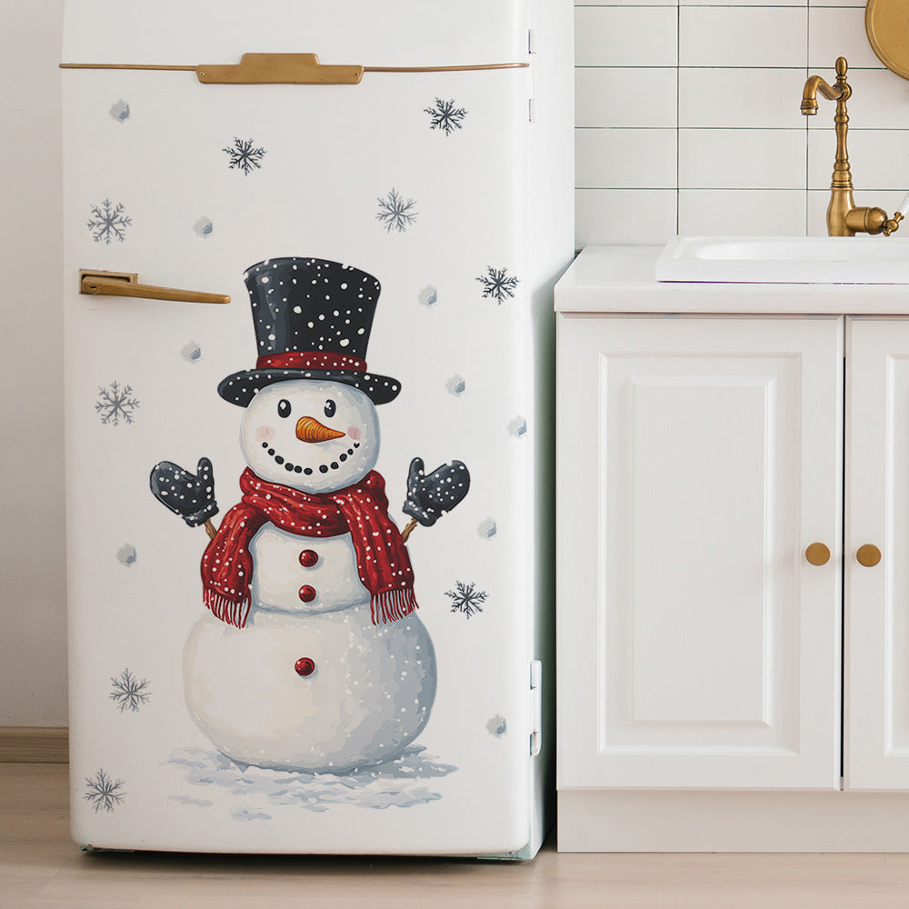 Fridge New Year Decoration Christmas Snowman Snowflake Wall Stickers Selfadhesive Decals Cartoon Ro