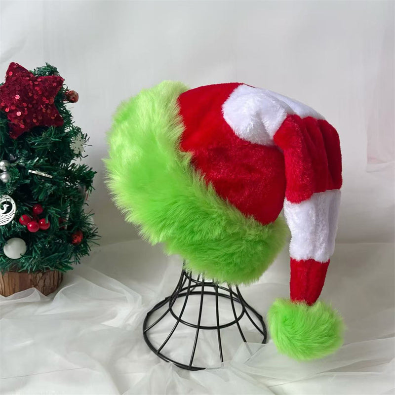 Long Plush Holiday Red Hat, Splicing Christmas Santa Hat, Unisex Festive New Year Party Supplies Gifts