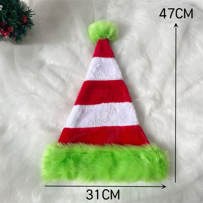 Long Plush Holiday Red Hat Splicing Christmas Santa Hat Unisex Festive New Year Party Supplies Gift 3