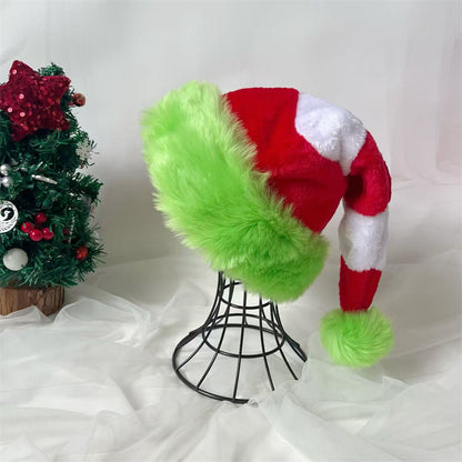 Long Plush Holiday Red Hat Splicing Christmas Santa Hat Unisex Festive New Year Party Supplies Gift 5