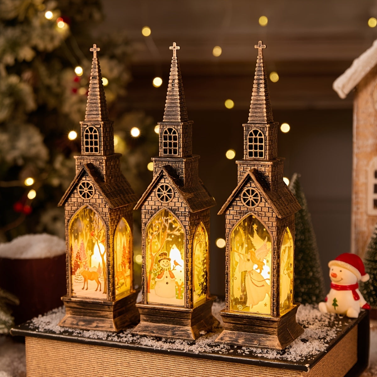 Snowman Lantern Lamp Table Ornament, Christmas LED Night Light Santa Claus, Christmas Decoration for Home, Xmas Navidad