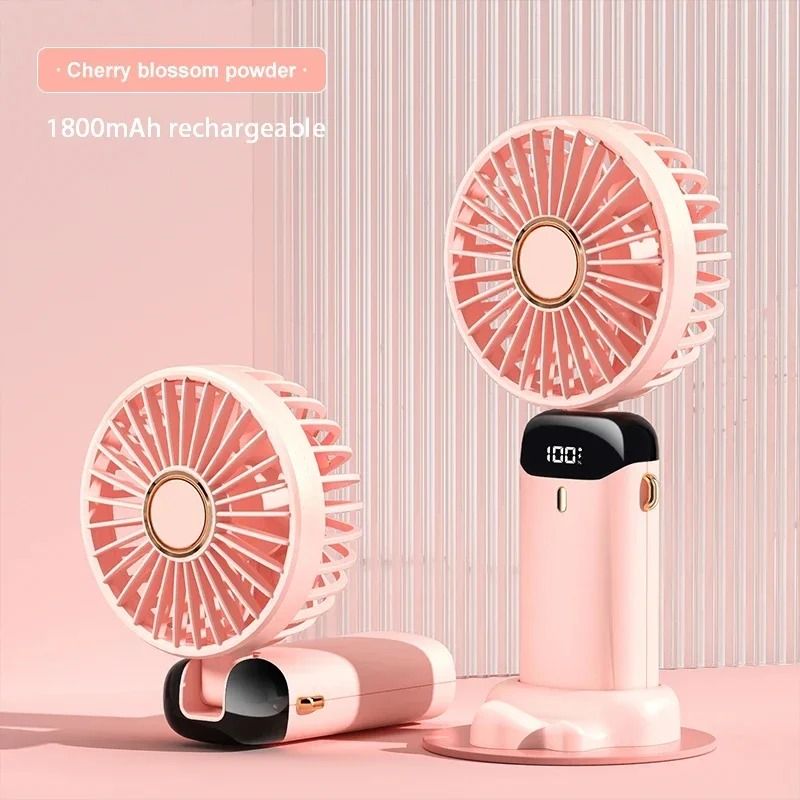 Handheld Mini Foldable Neck Hanging Fan With LED Display And Phone Stand 10