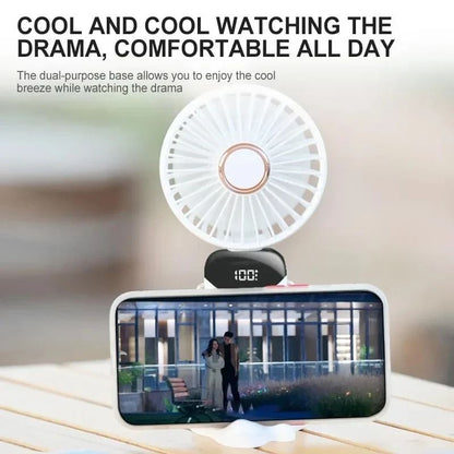 Handheld Mini Foldable Neck Hanging Fan With LED Display And Phone Stand 2
