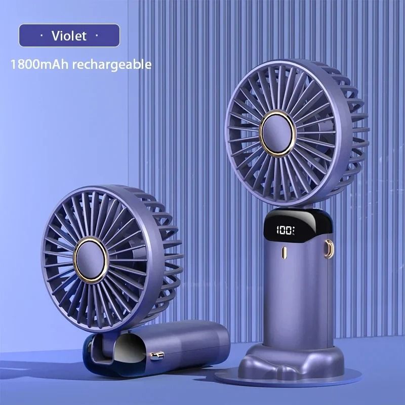 Handheld Mini Foldable Neck Hanging Fan With LED Display And Phone Stand 8