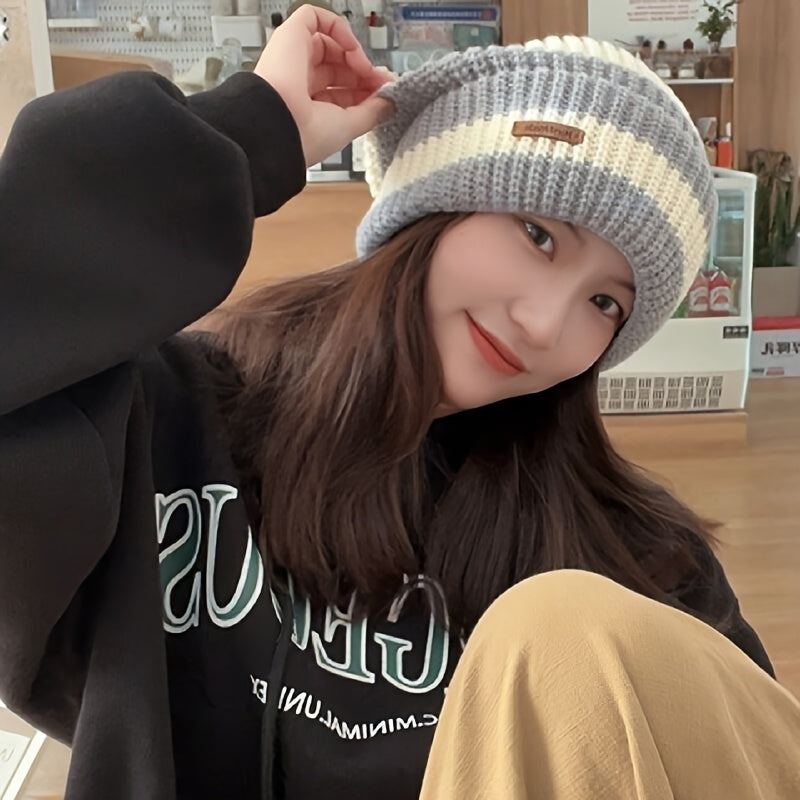 Trend Lightweight Hat For Men Women, Korean Fashion Striped Knitted Hat, Warm Windproof Autumn Winter