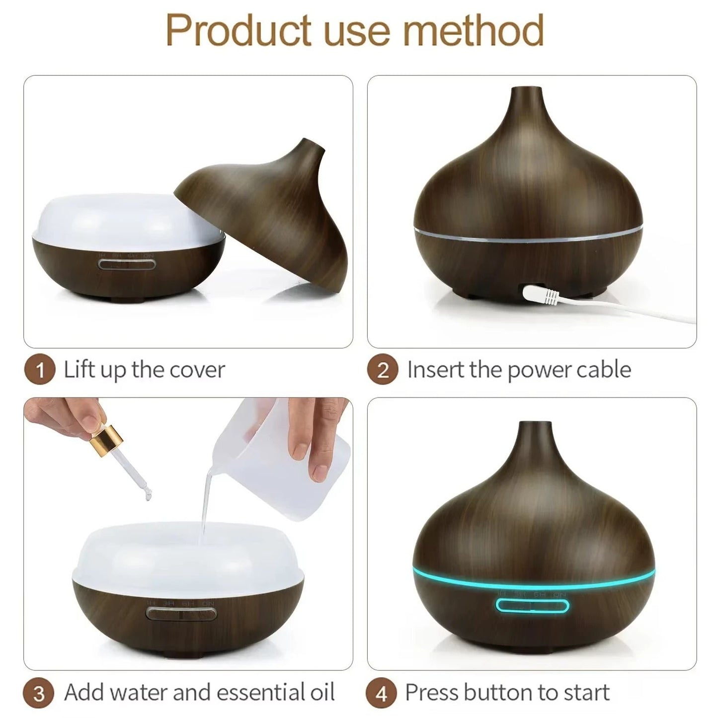 500ml Wood Grain Ultrasonic Aroma Diffuser With Remote Control And 7 LED Lights 4