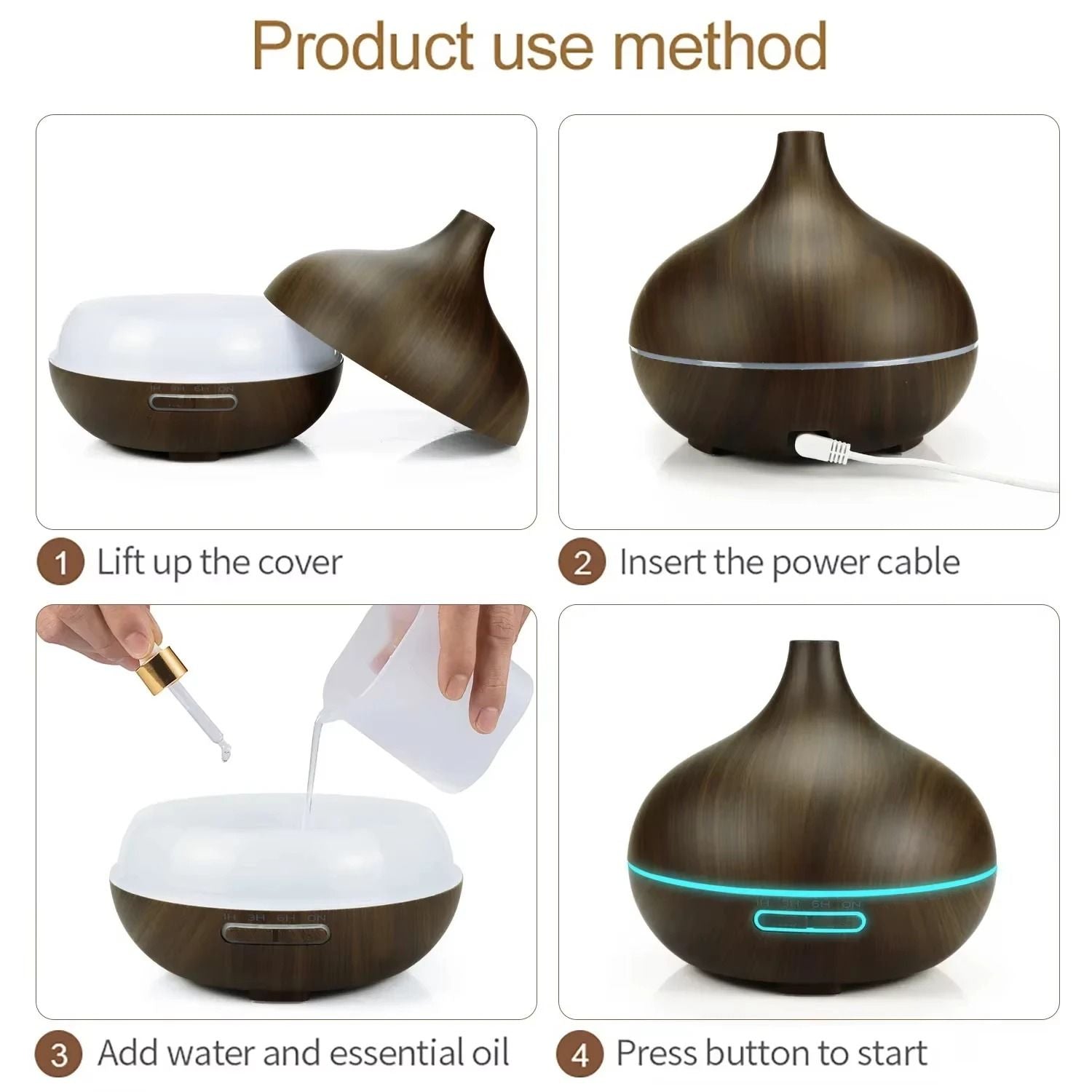 500ml Wood Grain Ultrasonic Aroma Diffuser With Remote Control And 7 LED Lights 4
