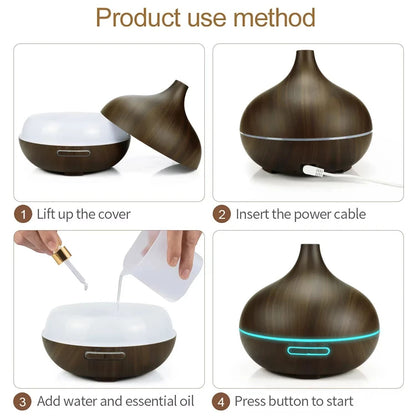500ml Wood Grain Ultrasonic Aroma Diffuser With Remote Control And 7 LED Lights 4