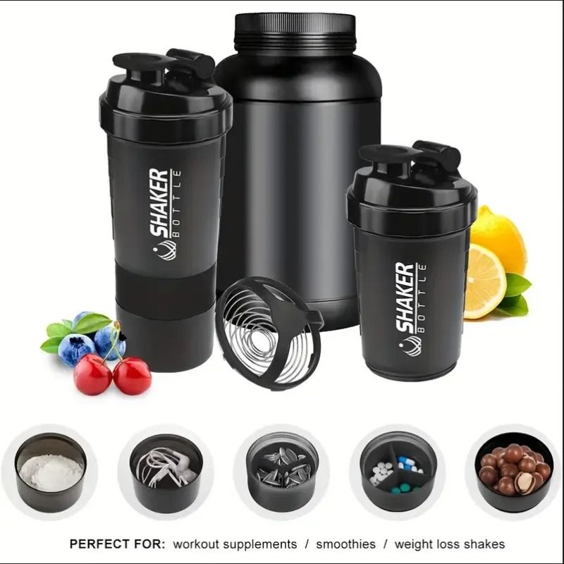 2-Tier Shaker Bottle with Powder Storage – Ideal for Protein Shakes, Gym, and Fitness