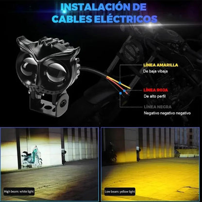 Dual Color LED Owl Spotlight Headlight For Car Motorcycle ATV 2