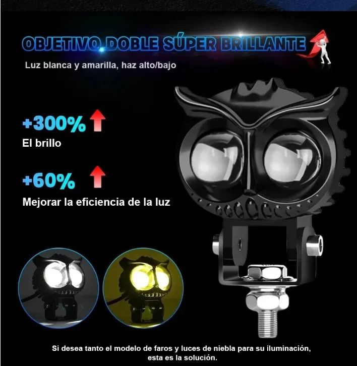Dual Color LED Owl Spotlight Headlight For Car Motorcycle ATV 6