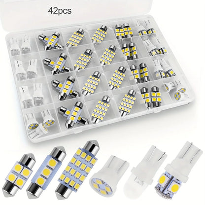 42pcs T10 5050 Car LED Light Bulb Interior Dome Trunk License Plate Lamps Kit White
