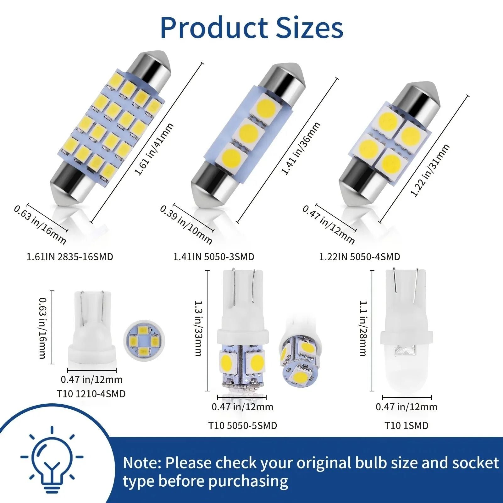 42pcs T10 5050 Car LED Light Bulb Interior Dome Trunk License Plate Lamps Kit White 1