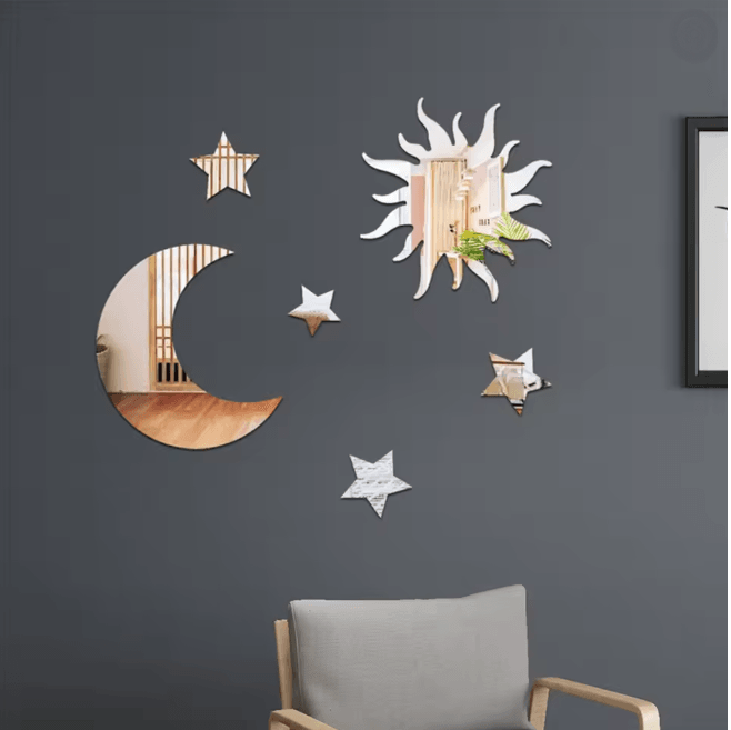 LunaReflections Star and Moon Acrylic Wall Mirror Set
