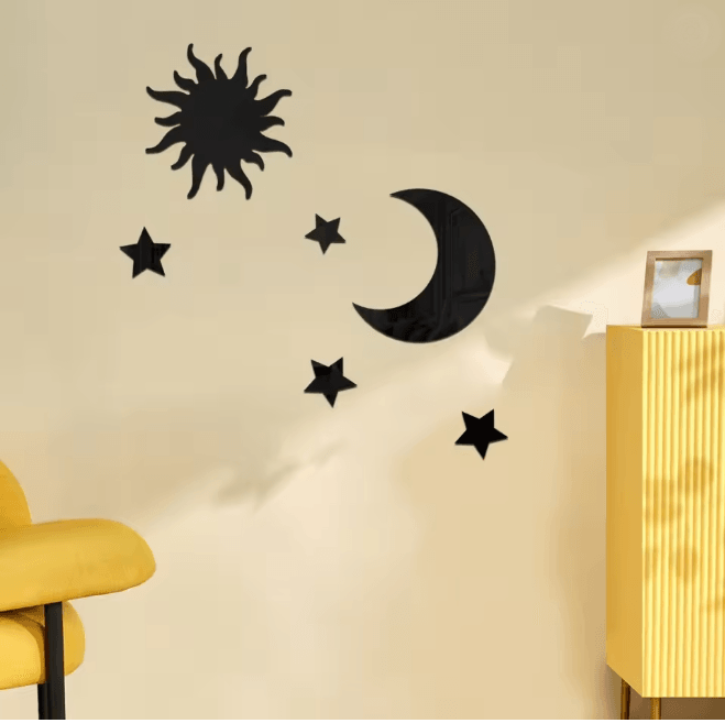 LunaReflections Star And Moon Acrylic Wall Mirror Set 5