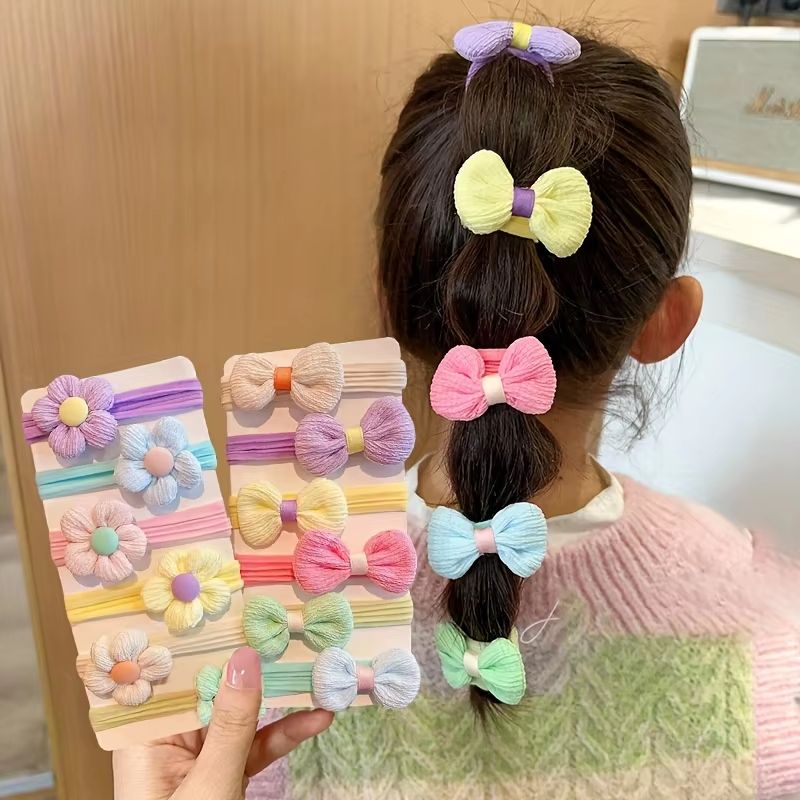 Sweet Blossom Flower Bow Hair Tie Set  12Piece Elastic Hair Bands For Girls  Women 1