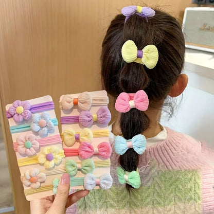 Sweet Blossom Flower Bow Hair Tie Set  12Piece Elastic Hair Bands For Girls  Women 1