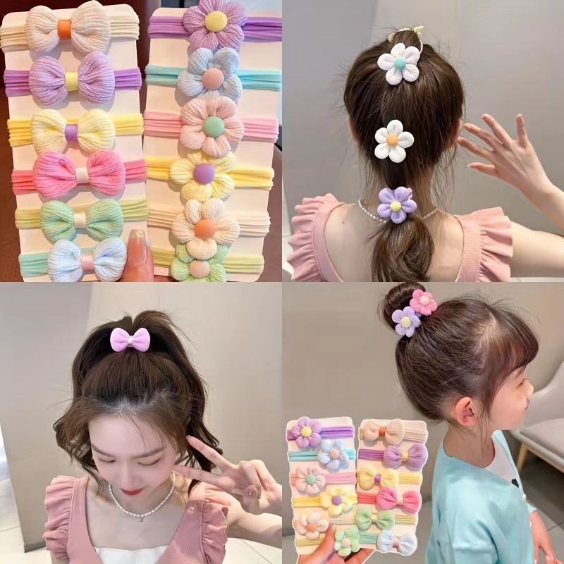 Sweet Blossom Flower Bow Hair Tie Set  12Piece Elastic Hair Bands For Girls  Women 3