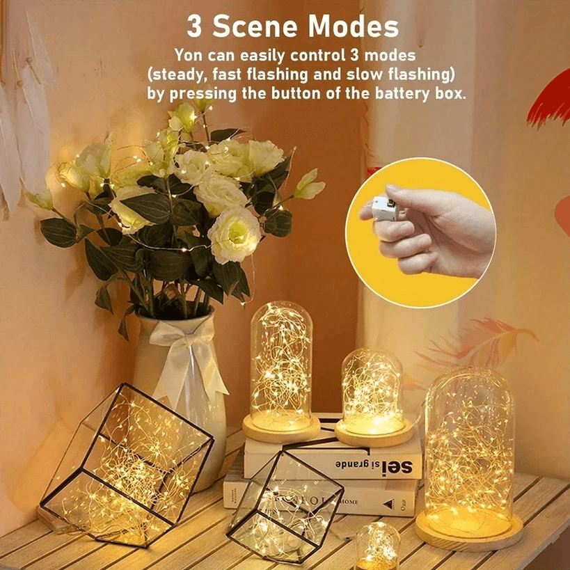 TwinkleTrail 10Pack Waterproof Mini Copper Fairy Lights Battery Powered 3 Speed Modes 2
