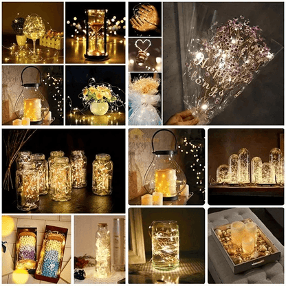 TwinkleTrail 10-Pack Waterproof Mini Copper Fairy Lights (Battery Powered, 3 Speed Modes)