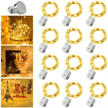 TwinkleTrail 10Pack Waterproof Mini Copper Fairy Lights Battery Powered 3 Speed Modes 3