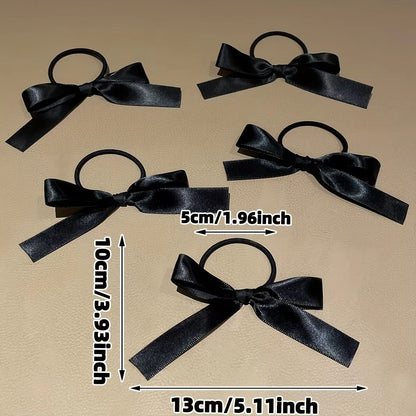 Elegant Black Bow Hair Tie Set  5Piece Fashion Accessories For Women 1