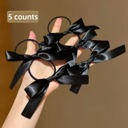 Elegant Black Bow Hair Tie Set  5Piece Fashion Accessories For Women 2