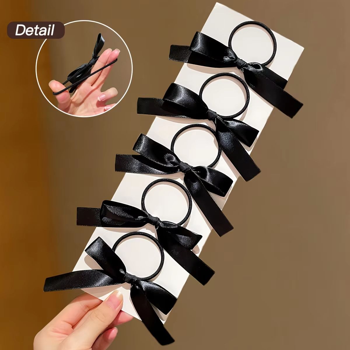 Elegant Black Bow Hair Tie Set  5Piece Fashion Accessories For Women 4